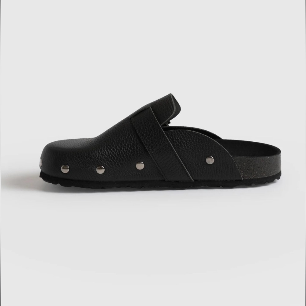 Saint + Sofia Silver Studded Leather Black Clog - Picture 4 of 12